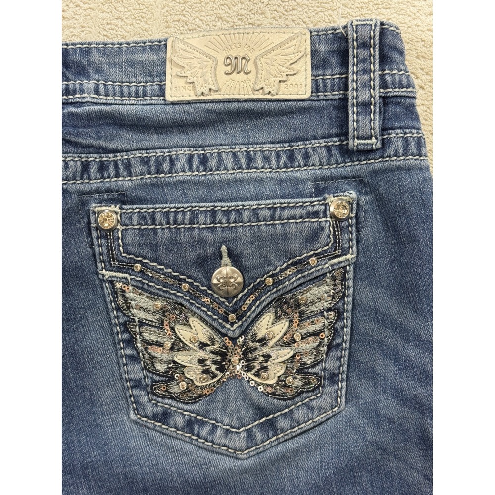 Miss Me Womens Mid-Rise Boot Butterfly Wing Blue Jeans 30 Meas: 32x31